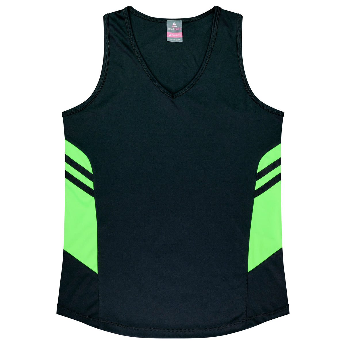 Aussie Pacific Tasman Ladies Singlet 2111 - Black/Neon Green