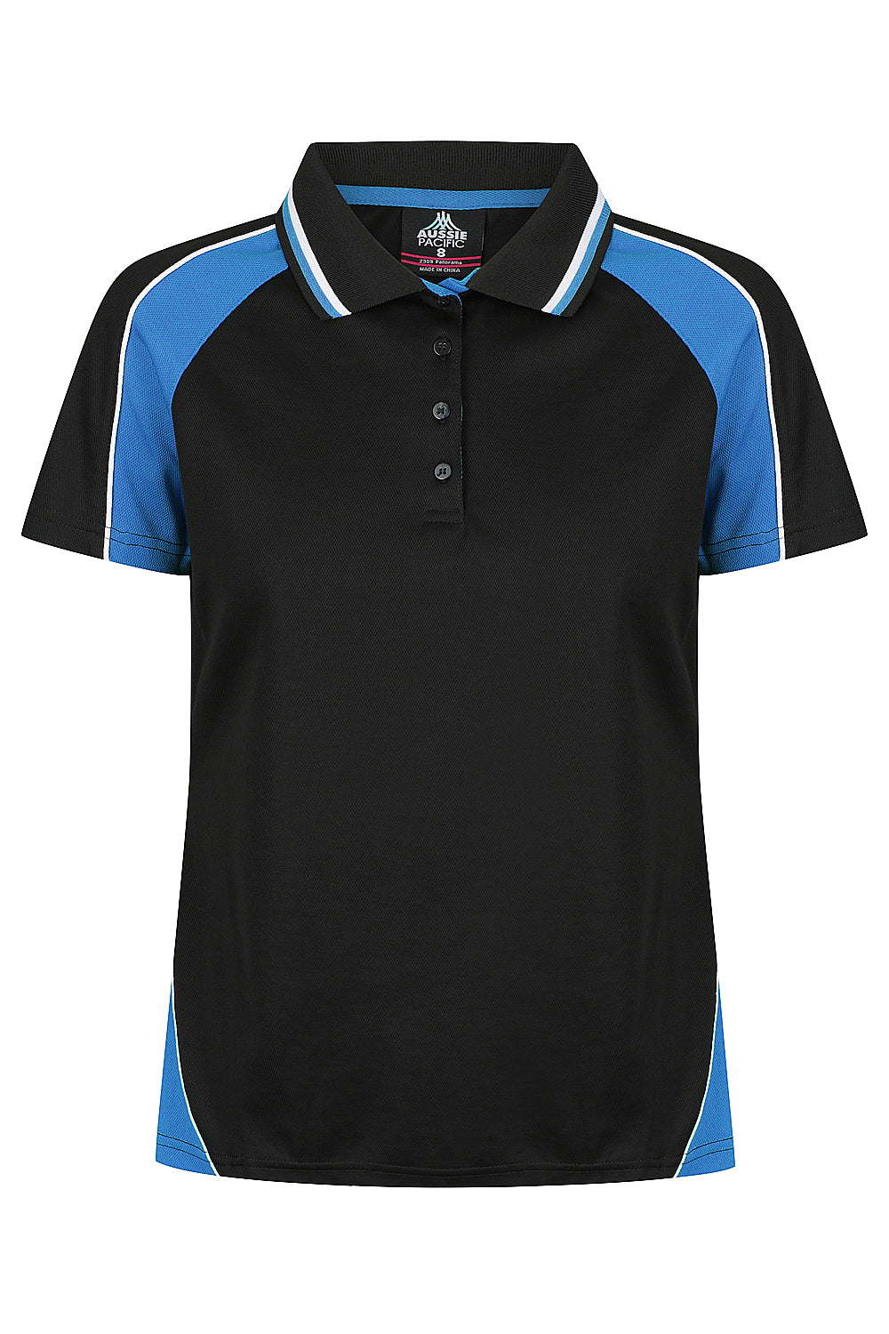 Aussie Pacific Panorama Ladies Polo 2309 - Black/Electric Royal/White