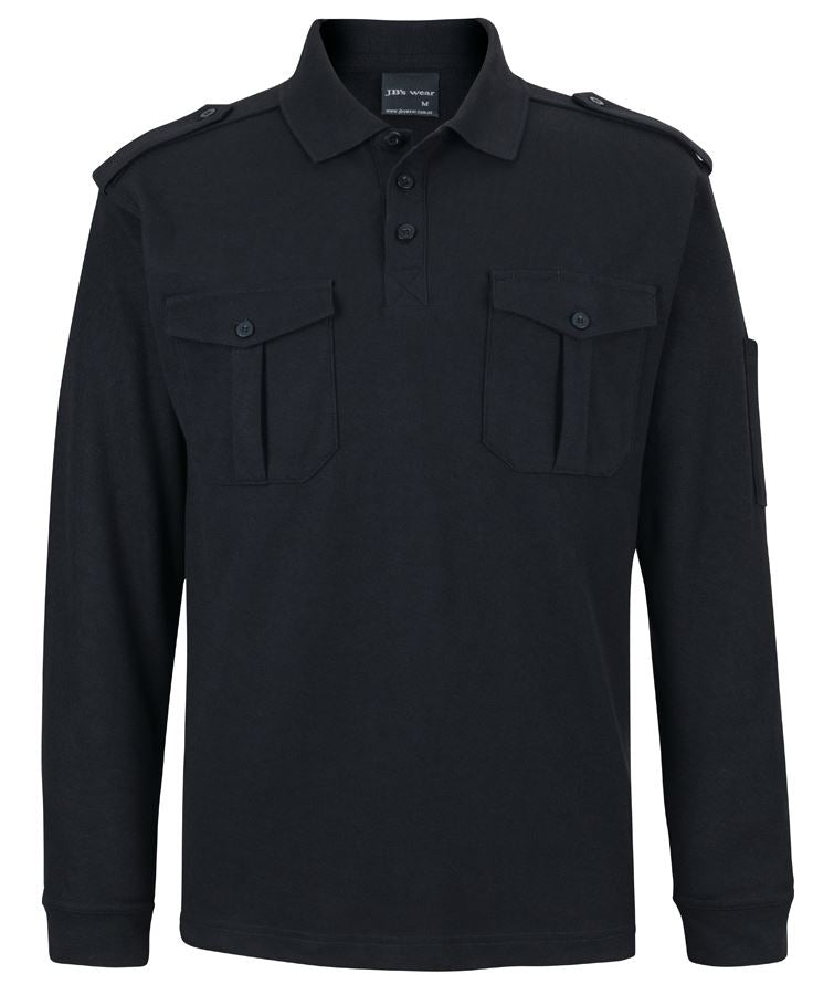 JB's L/S 250 Epaulette Polo - Black - Front