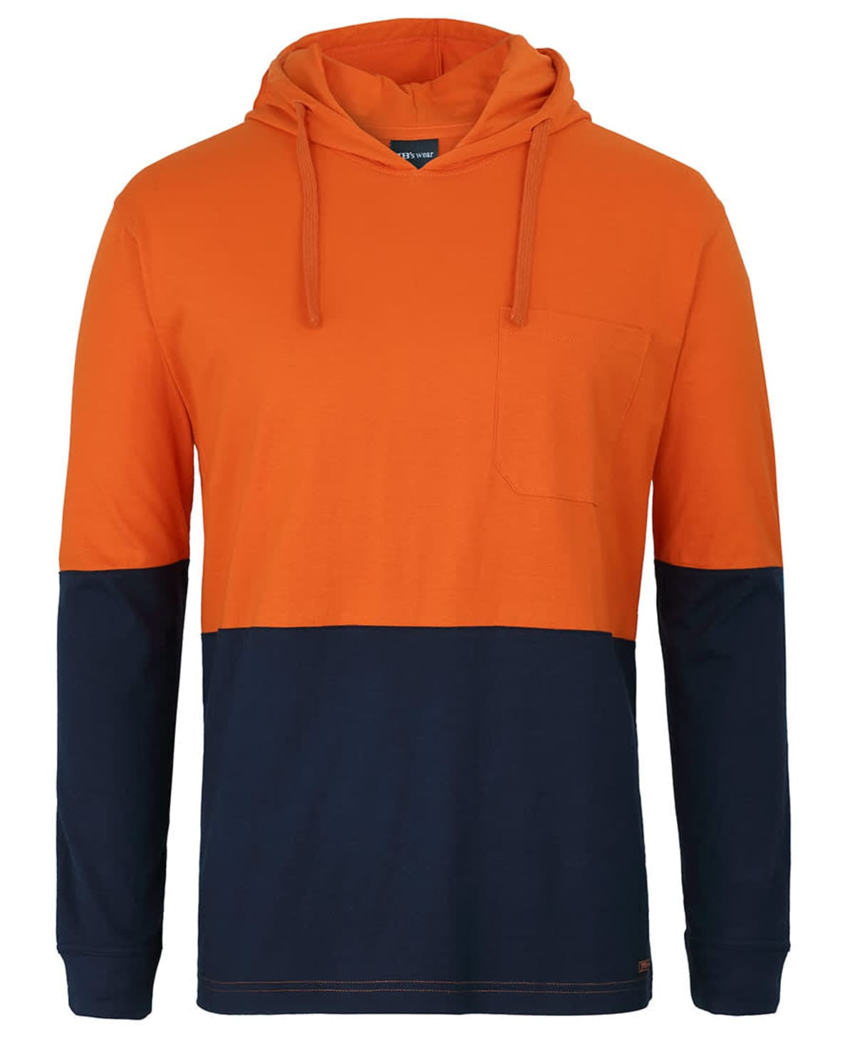 JB's Hi Vis L/S Cotton Tee with Hood - Orange/Navy
