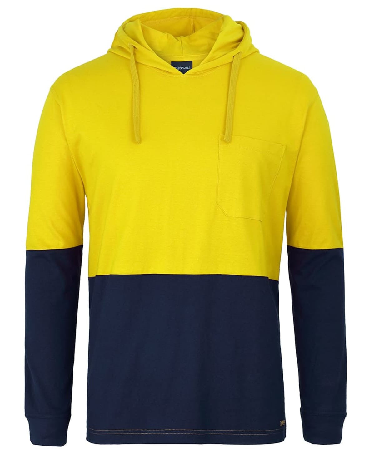 JB's Hi Vis L/S Cotton Tee with Hood - Yellow/Navy
