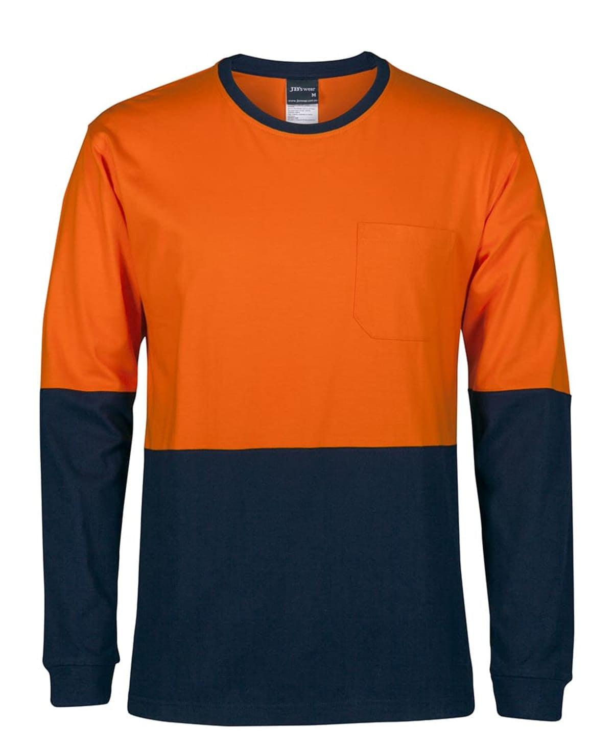 JB's Hi Vis L/S Crew Neck Cotton T-shirt - Orange/Navy