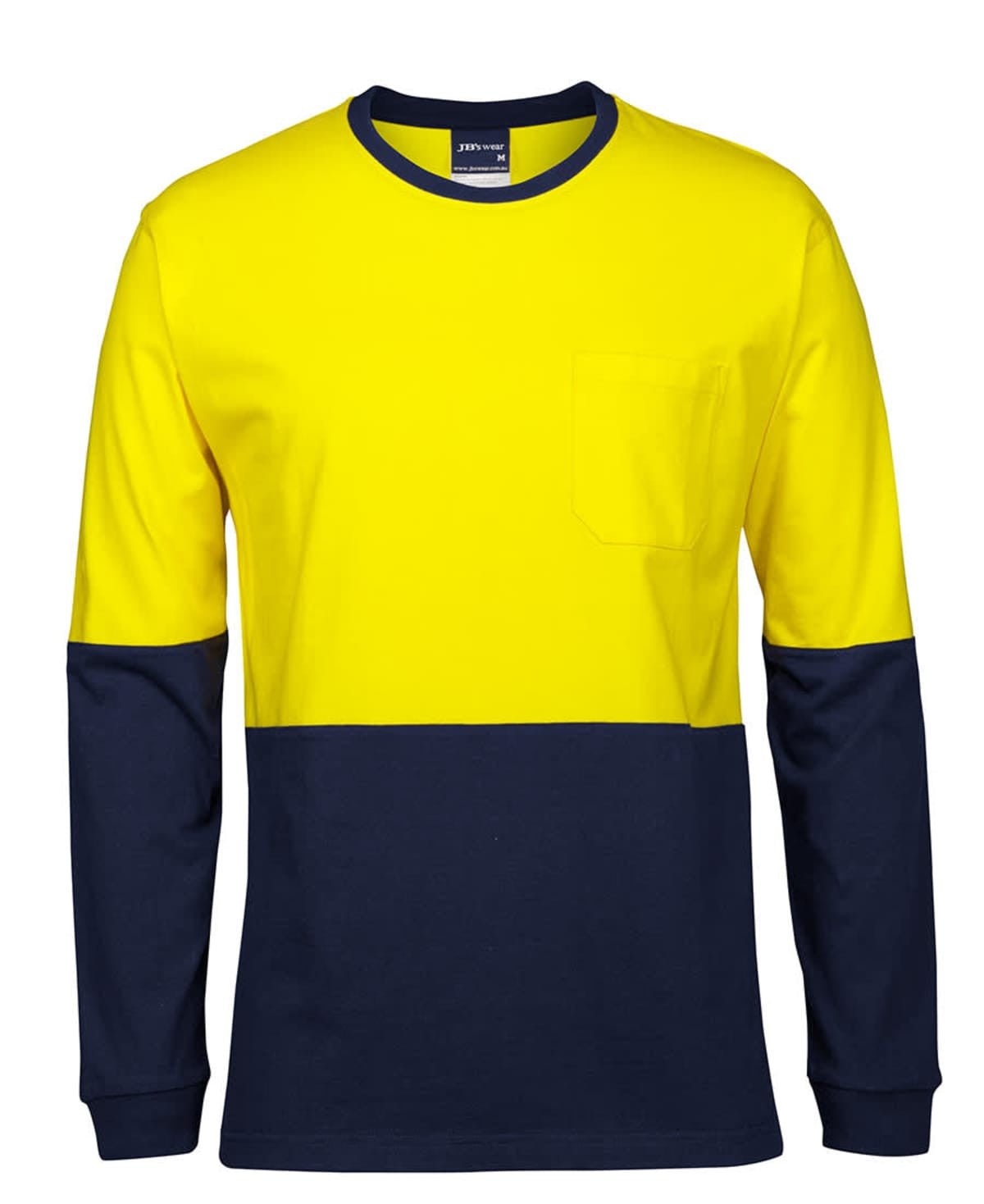 JB's Hi Vis L/S Crew Neck Cotton T-shirt - Yellow/Navy
