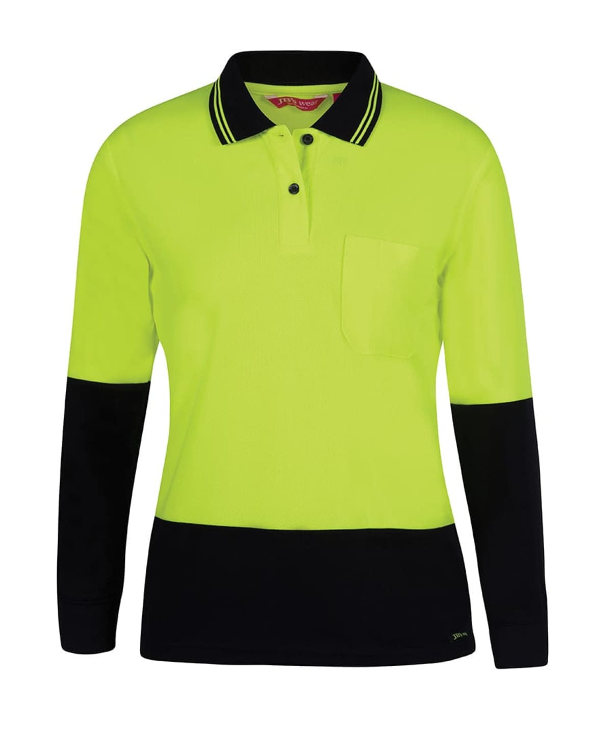 JB's Ladies Hi Vis L/S Comfort Polo - Lime/Navy