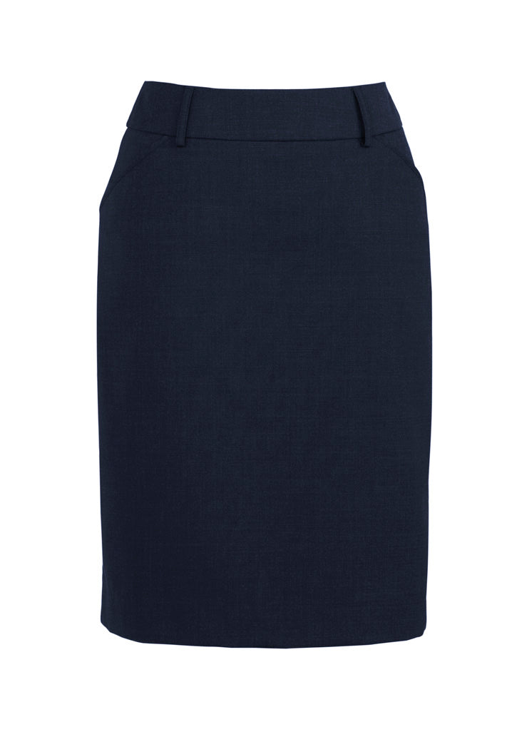 Comfort Wool Stretch Womens Multi-Pleat Skirt - Navy - Front