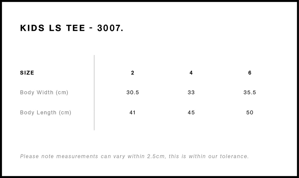 Kids Staple L/S Tee 3007 - Size guide