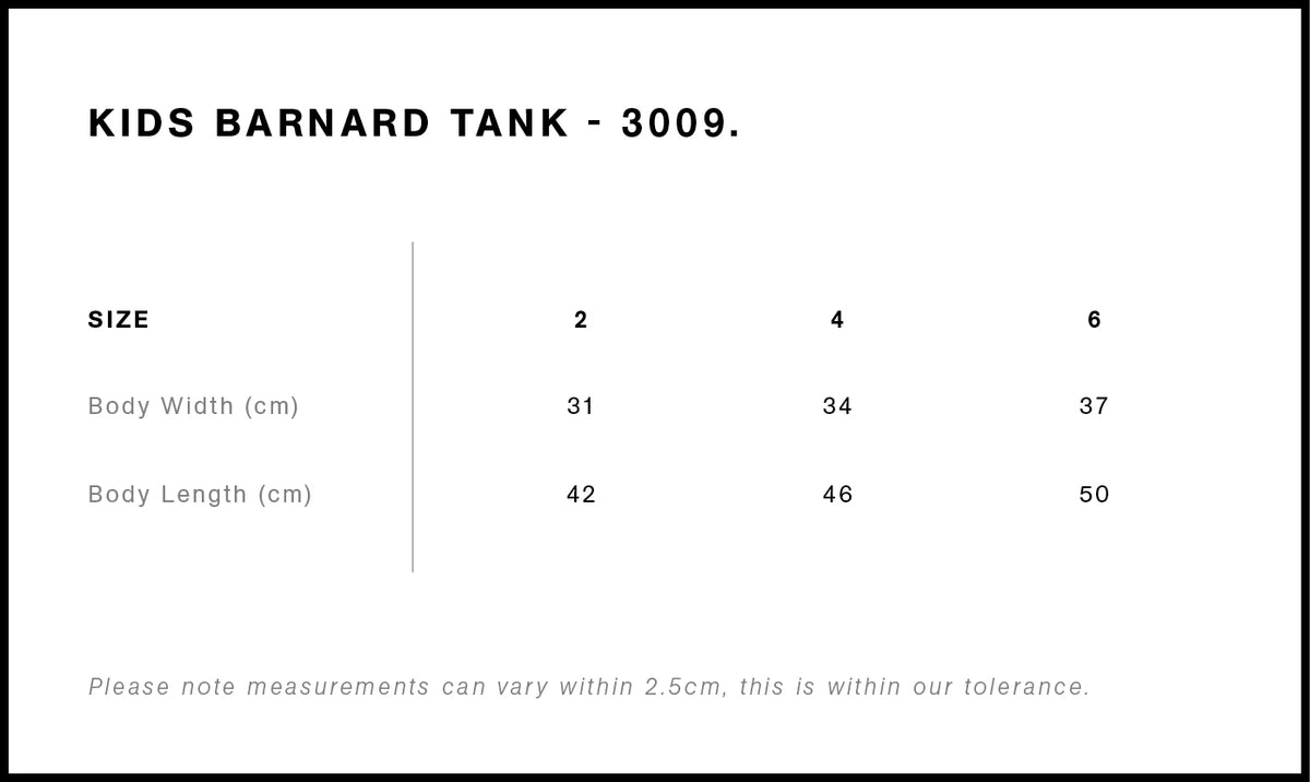 Kids Barnard Tank 3009 - Size guide