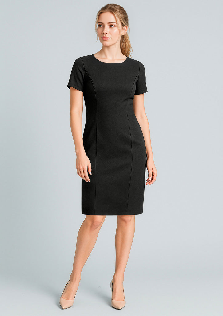 Cool Stretch Womens Short Sleeve Shift Dress - Black - Model