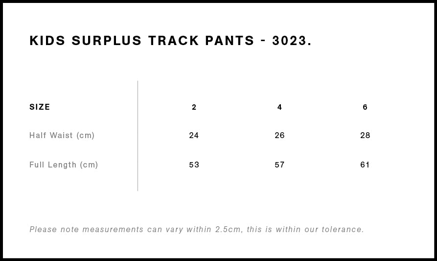 Kids Supply Track Pants 3023 - Size guide