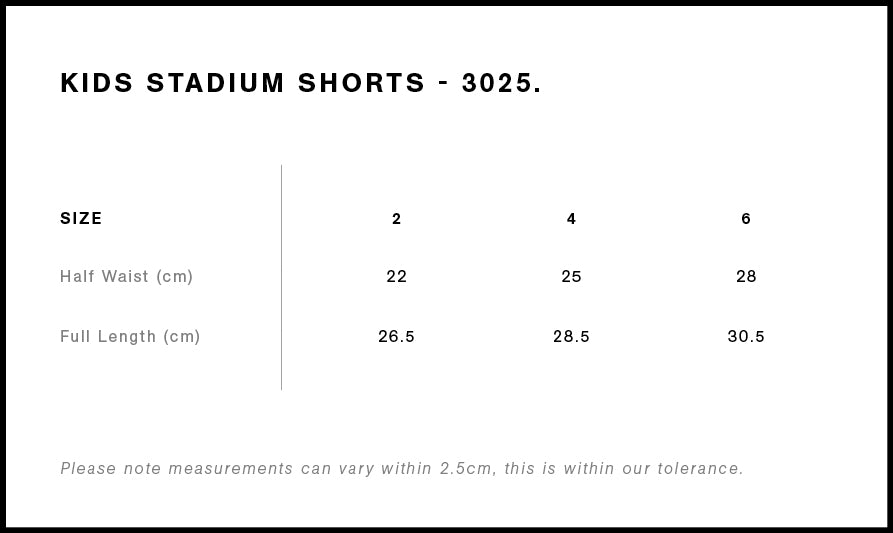 Kids Stadium Shorts 3025 - Size guide