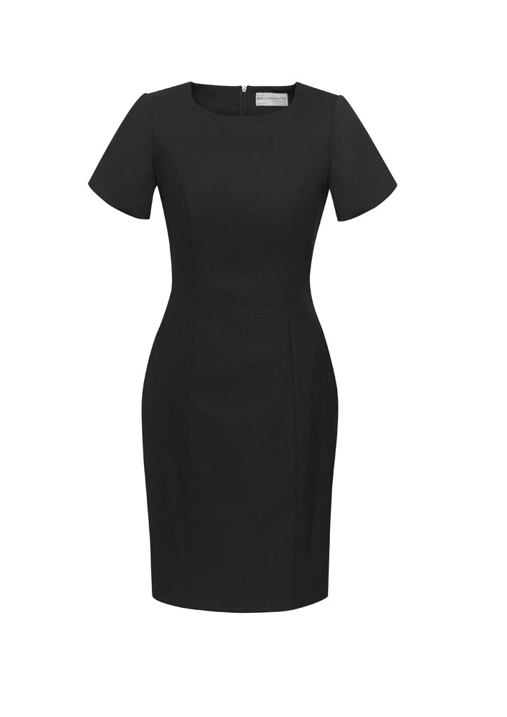 Comfort Wool Stretch Womens Short Sleeve Shift Dress - Black - Front