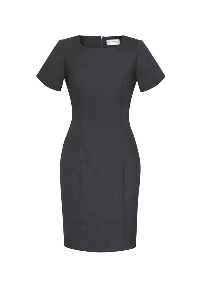 Comfort Wool Stretch Womens Short Sleeve Shift Dress - Charcoal - Front