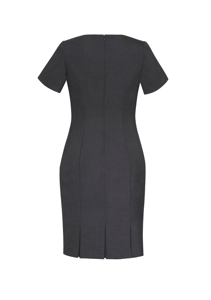 Comfort Wool Stretch Womens Short Sleeve Shift Dress - Charcoal - Back