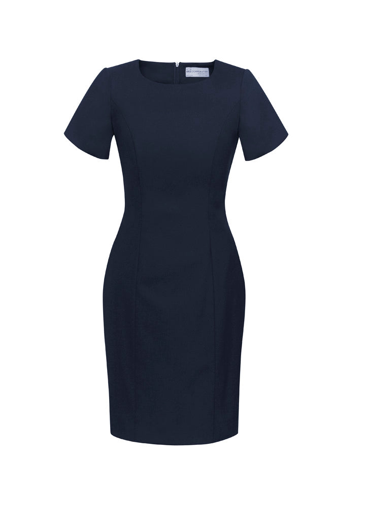 Comfort Wool Stretch Womens Short Sleeve Shift Dress - Navy - Front