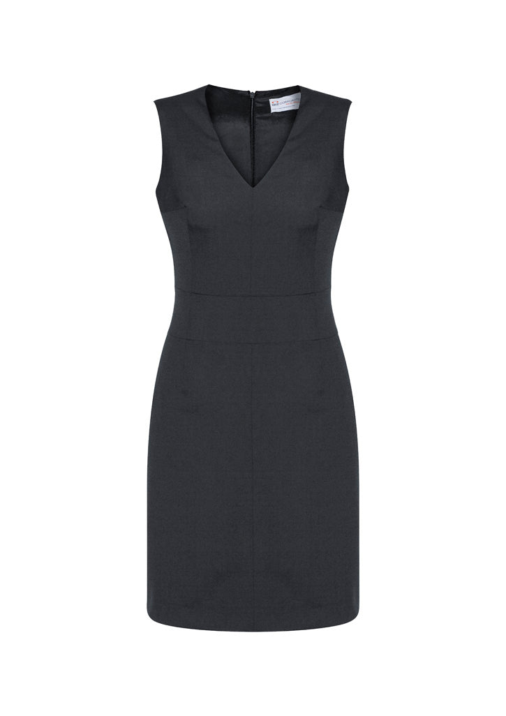 Comfort Wool Stretch Womens Sleeveless V-Neck Dress - Charcoal - Front