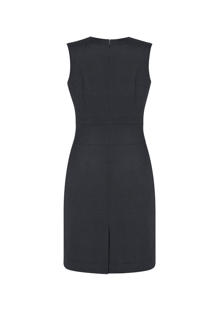 Comfort Wool Stretch Womens Sleeveless V-Neck Dress - Charcoal - Back