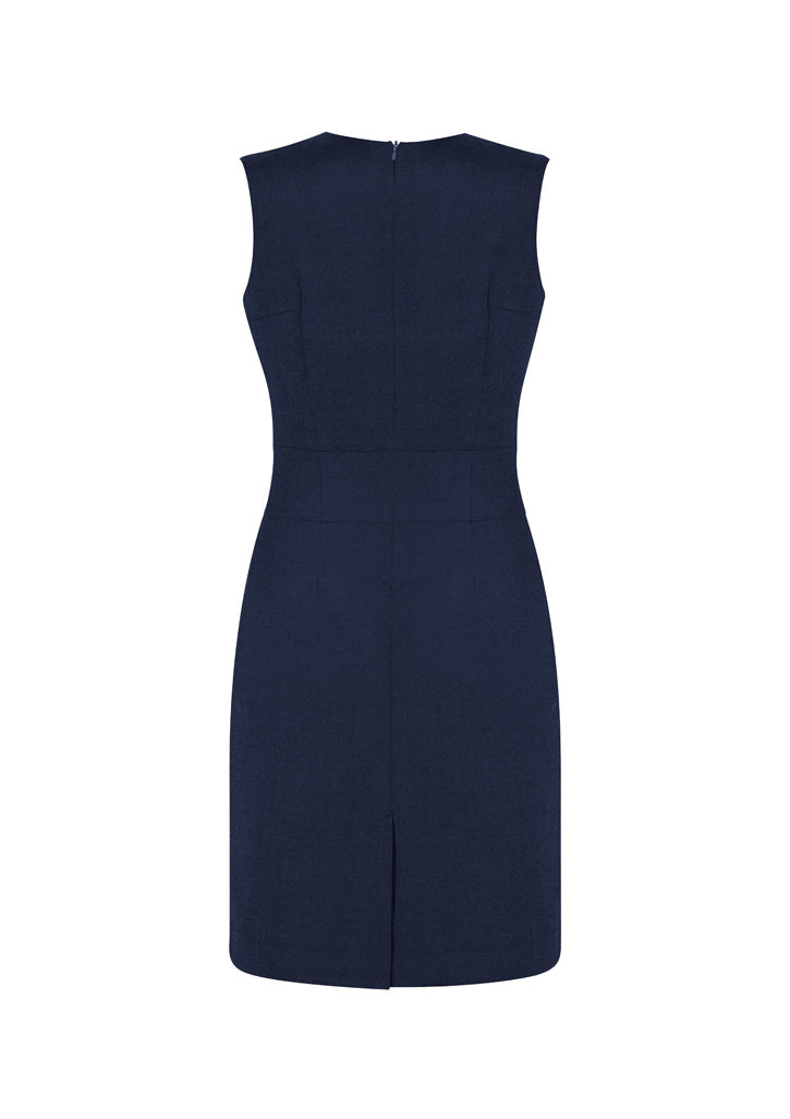 Comfort Wool Stretch Womens Sleeveless V-Neck Dress - Navy - Back
