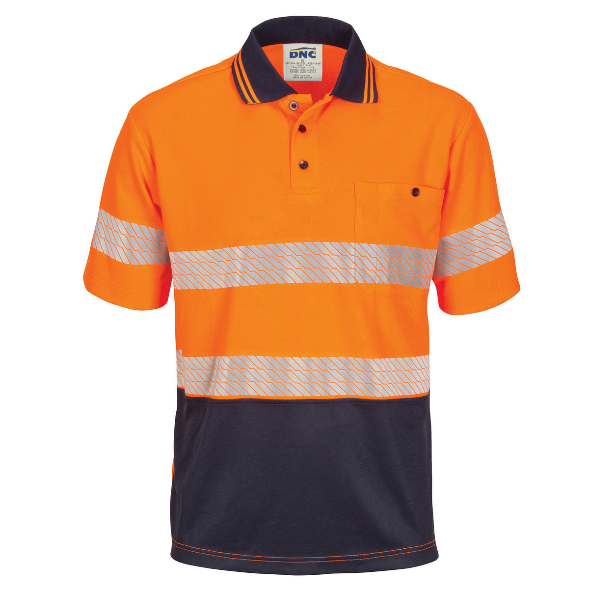 HiVis Segment Taped Micromesh Polo - Short Sleeve - Orange/Navy