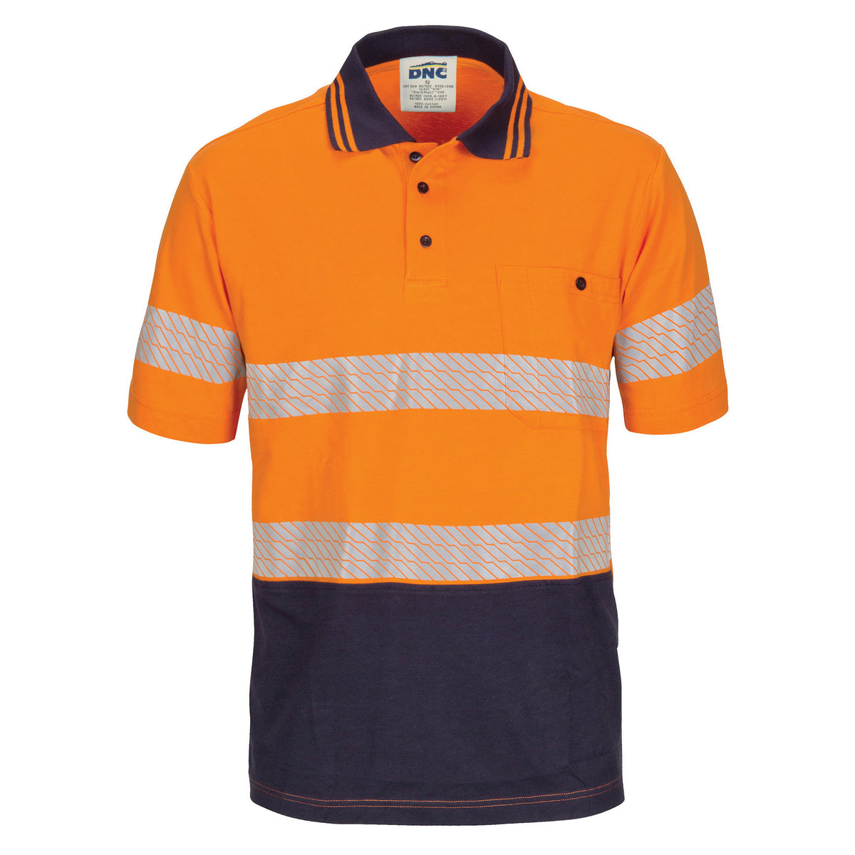 HIVIS Segment Taped Cotton Jersey Polo - Short Sleeve - Orange/Navy