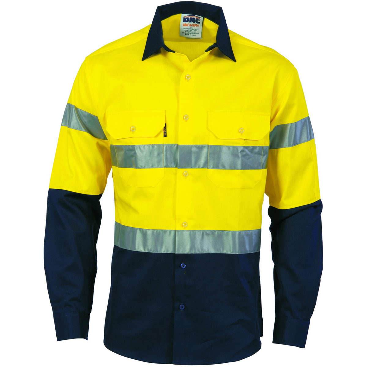 HiVis D/N Two Tone Drill Shirt with CSR R/Tape - Yellow/Navy