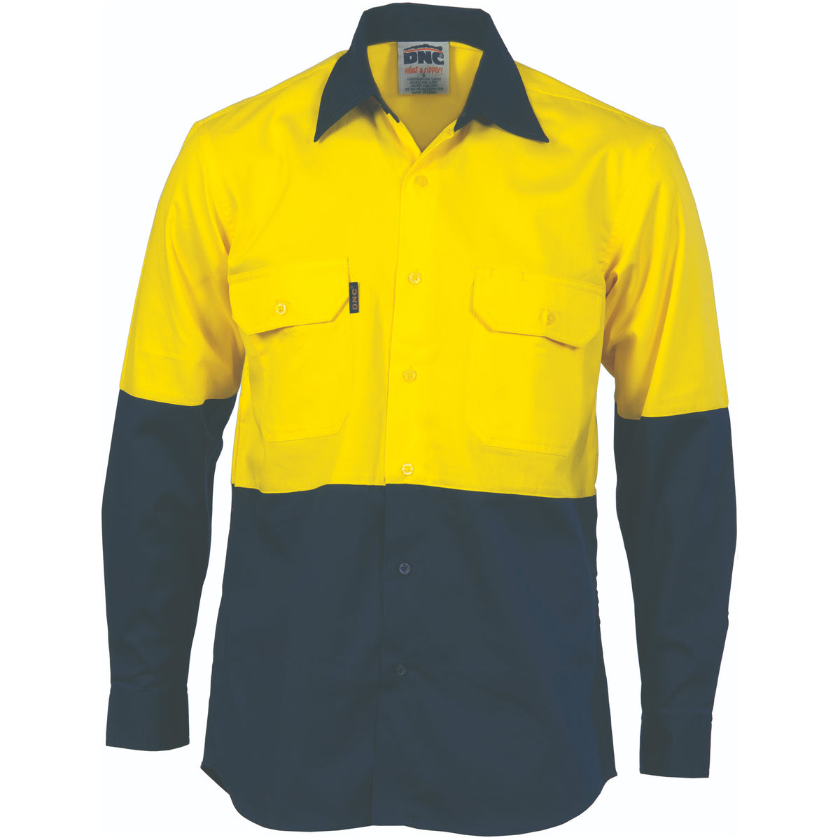 HiVis Cool-Breeze Vertical Vented Cotton Shirt - Long sleeve - Yellow/Navy
