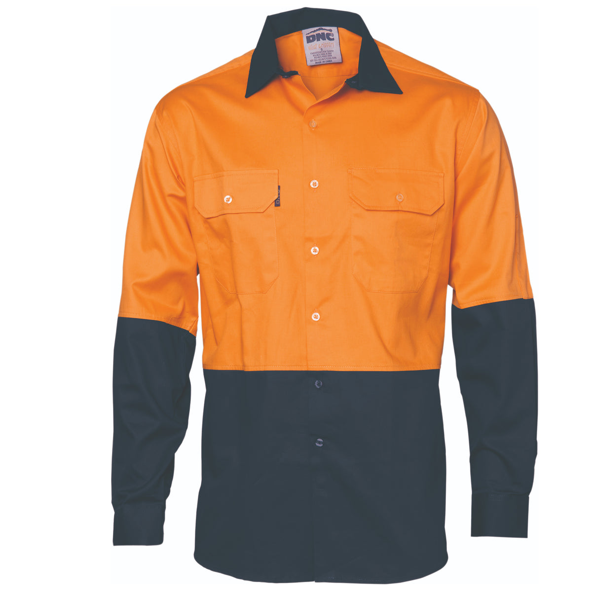 HiVis Cool-Breeze Vertical Vented Cotton Shirt - Long sleeve - Orange/Navy