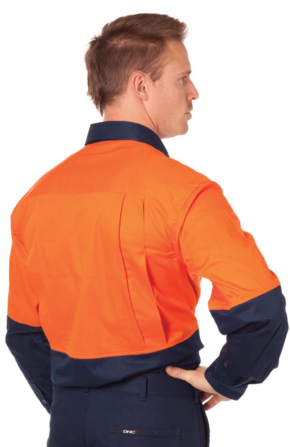 HiVis Cool-Breeze Vertical Vented Cotton Shirt - Long sleeve - Orange/Navy - Back