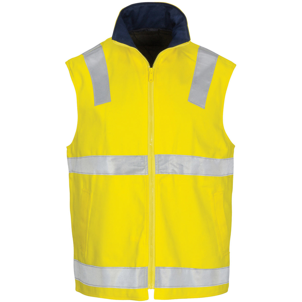 HiVis Cotton Drill Reversible Vest with CSR R/Tape - Yellow/Navy