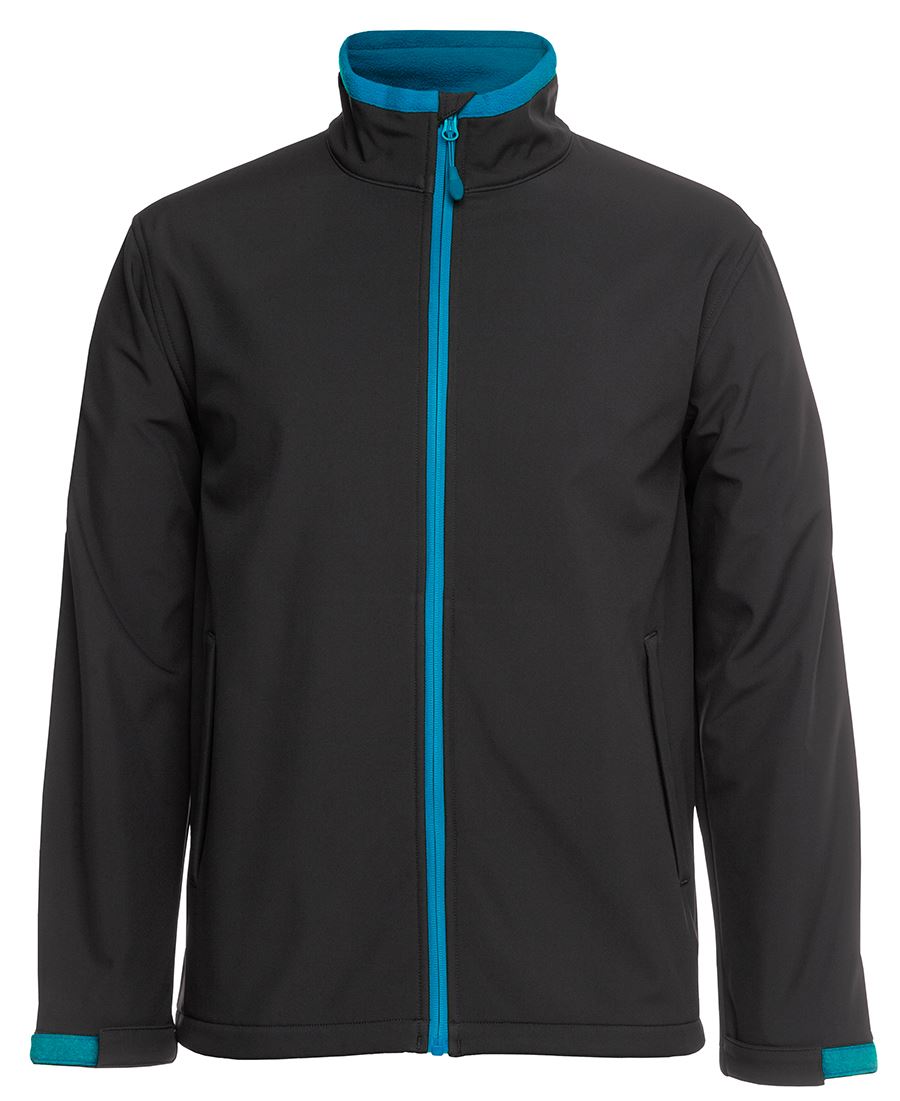 Podium Adults & Kids Three Layer Softshell Jacket - Black/Aqua - Front