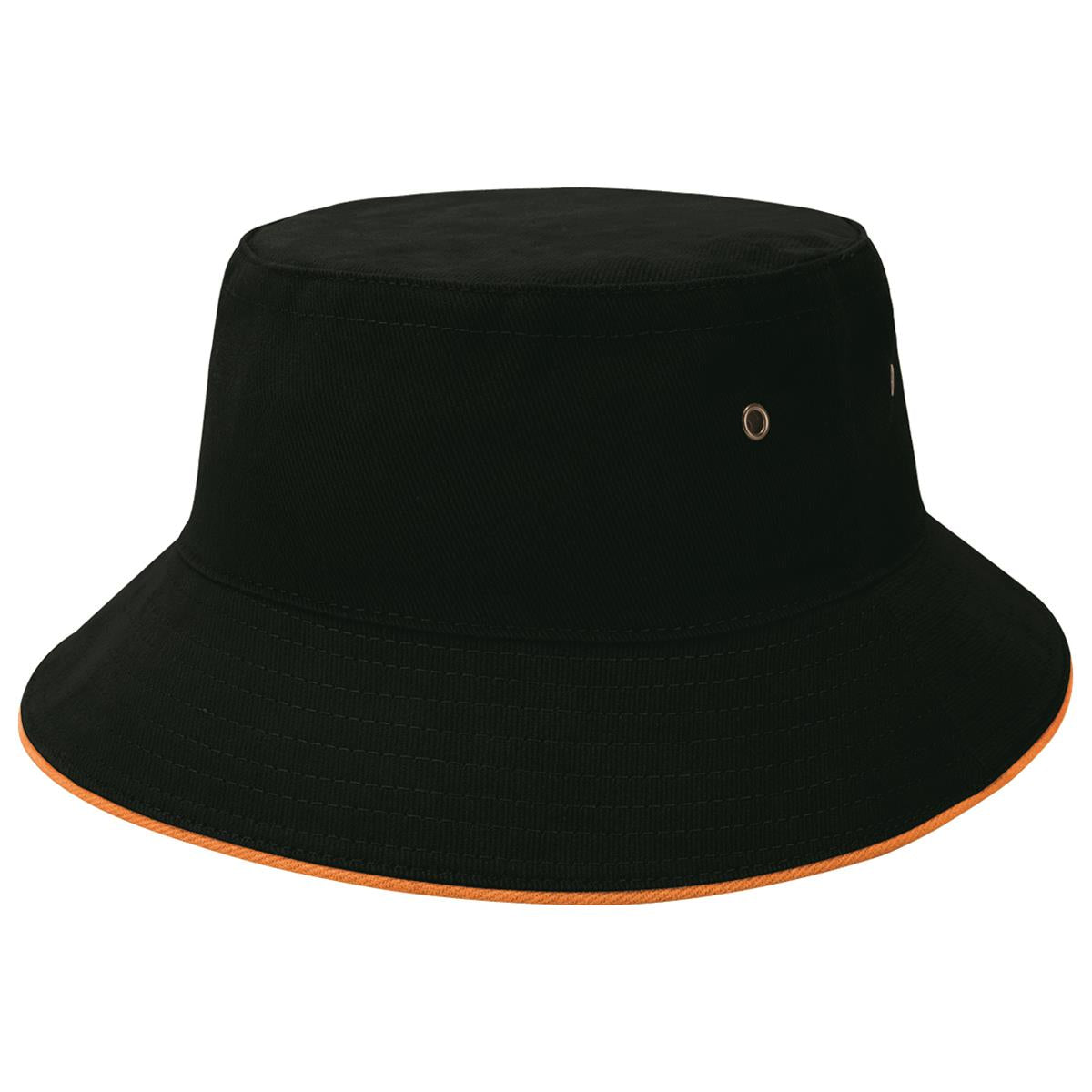 Sandwich Brim Bucket Hat - Black / Burnt Orange - Front