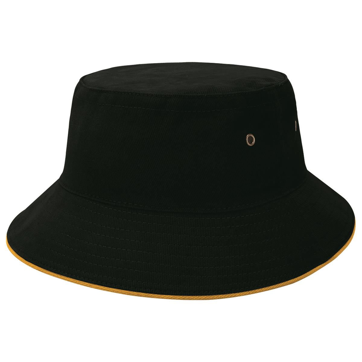 Sandwich Brim Bucket Hat - Black / Gold - Front