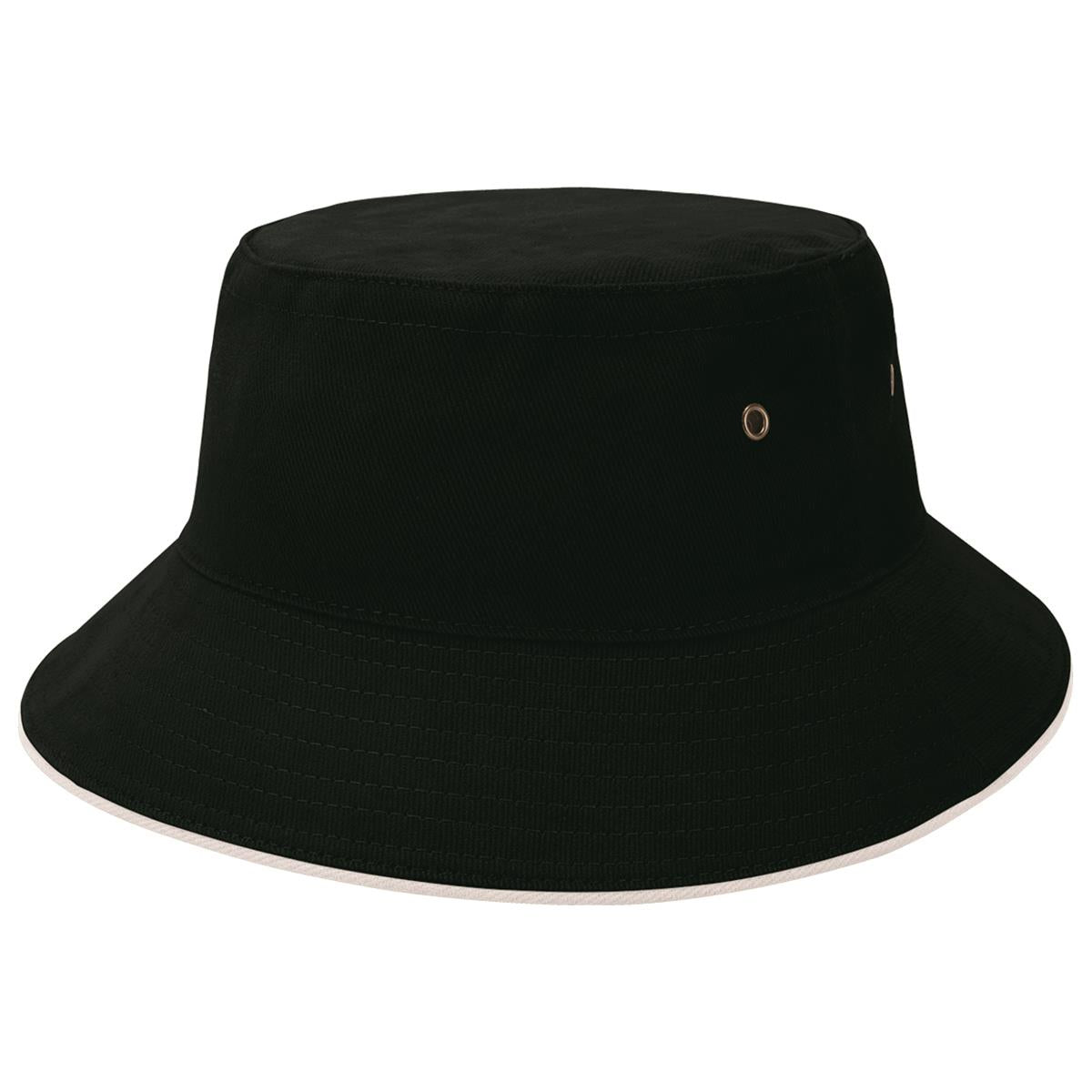 Sandwich Brim Bucket Hat - Black / White - Front