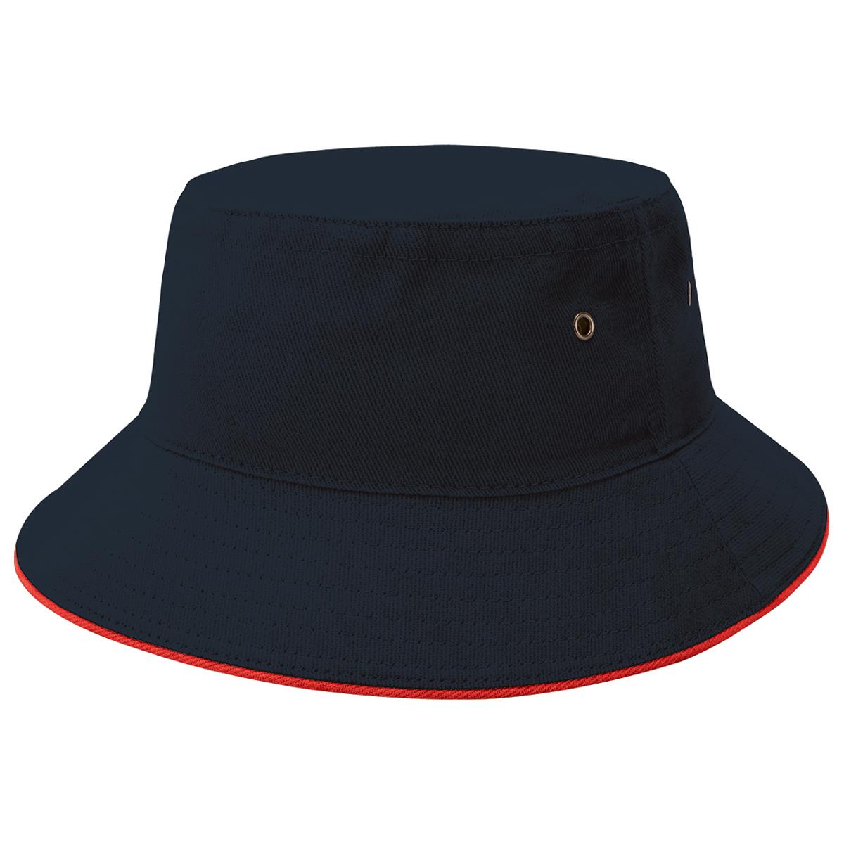 Sandwich Brim Bucket Hat - Navy / Red - Front
