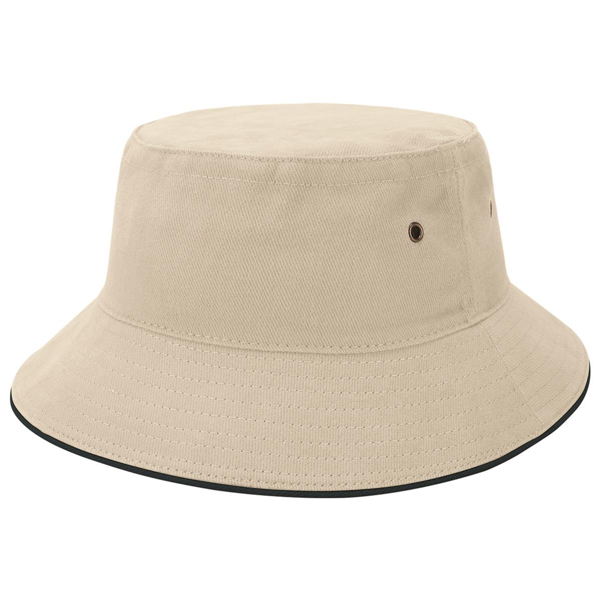 Sandwich Brim Bucket Hat - Natural / Navy - Front