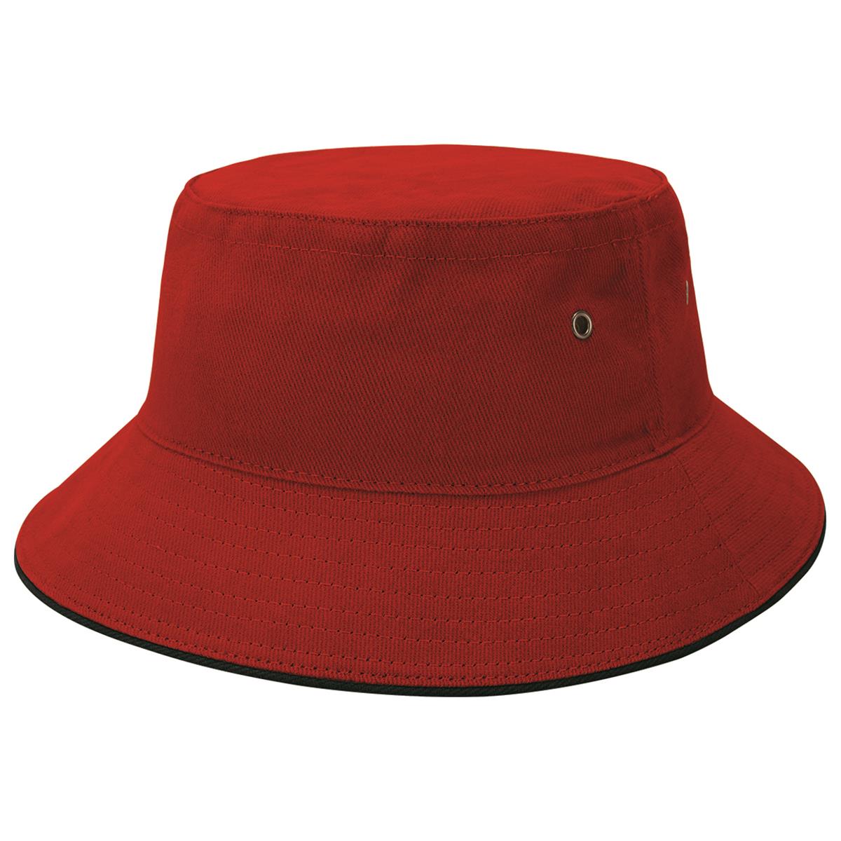 Sandwich Brim Bucket Hat - Red / Black - Front