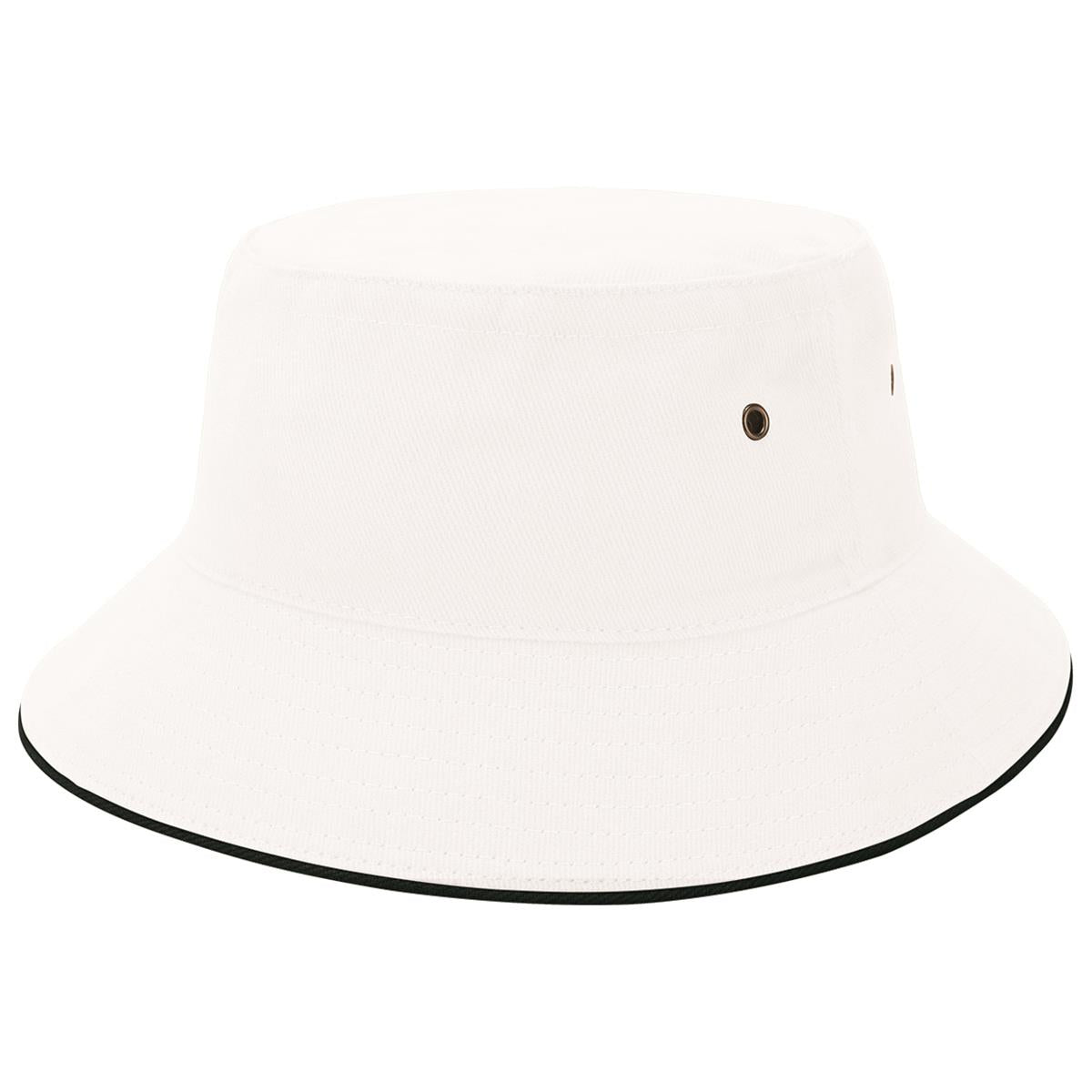Sandwich Brim Bucket Hat - White / Black - Front