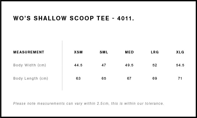 Wo's Shallow Scoop Tee 4011 - Size guide