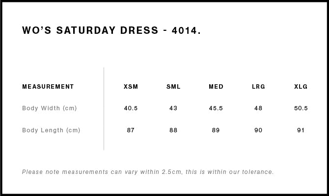 Wo's Saturday Dress 4014 - Size guide