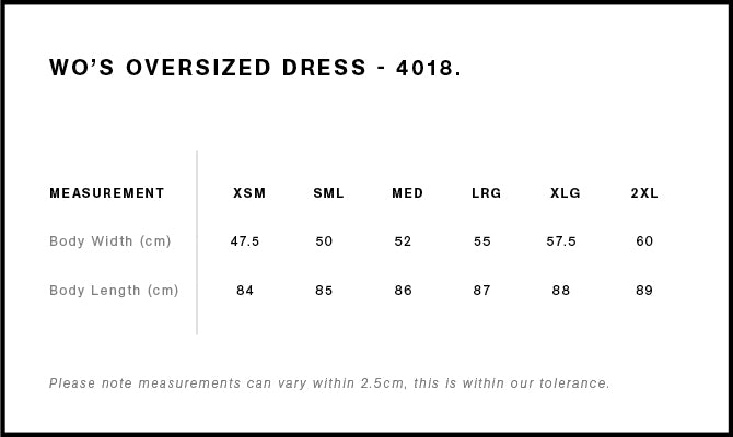 Wo's Oversized Dress 4018S - Size guide