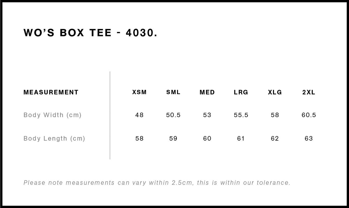 Wo's Box Tee 4030 - Size guide
