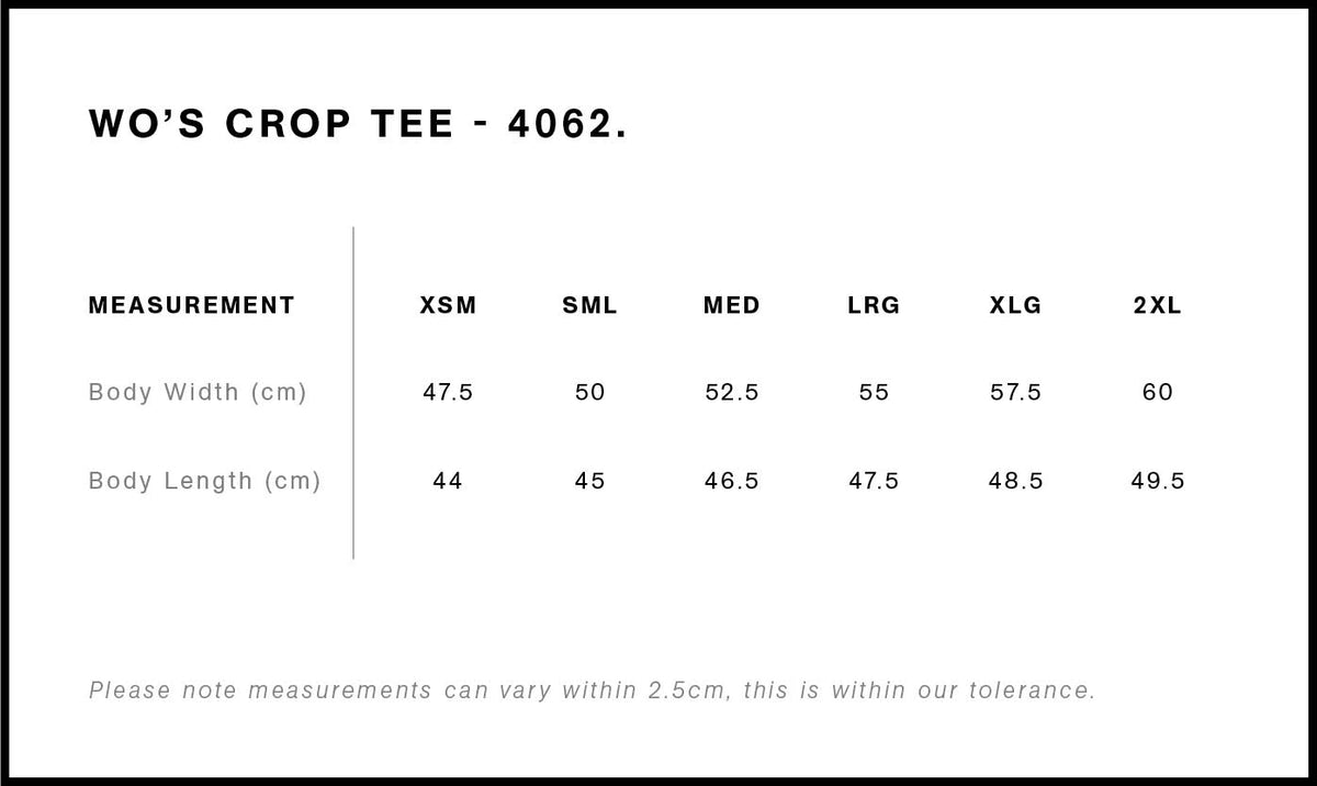 Wo's Crop Tee 4062 - Size guide