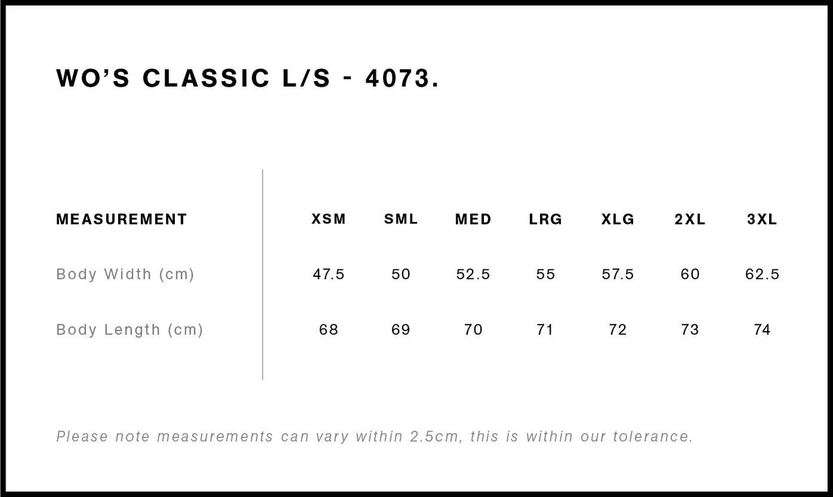 Wo's Classic L/S Tee 4073 - Size guide