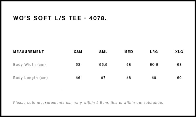 Wo's Soft L/S Tee 4078S - Size guide