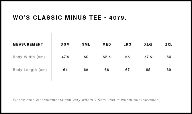 Wo's Classic Minus Tee [-5cm] 4079 - Size guide