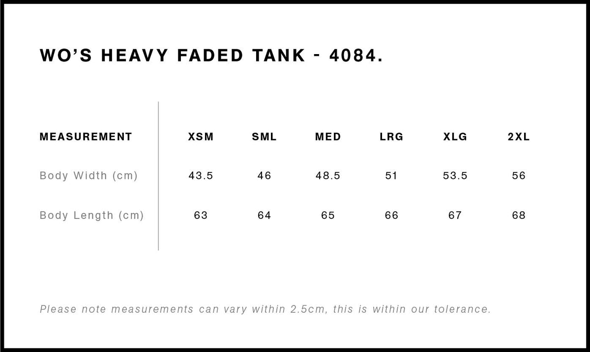 Wo's Heavy Faded Tank 4084 - Size guide
