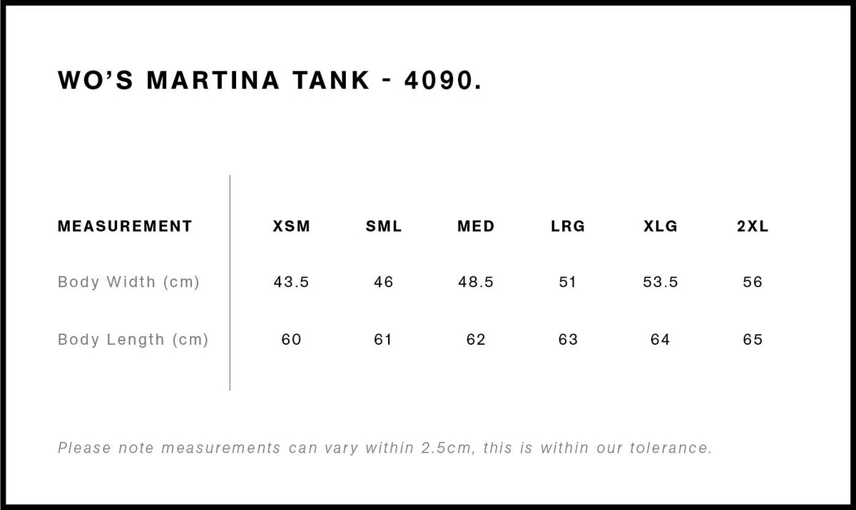 Wo's Martina Tank 4090 - Size guide