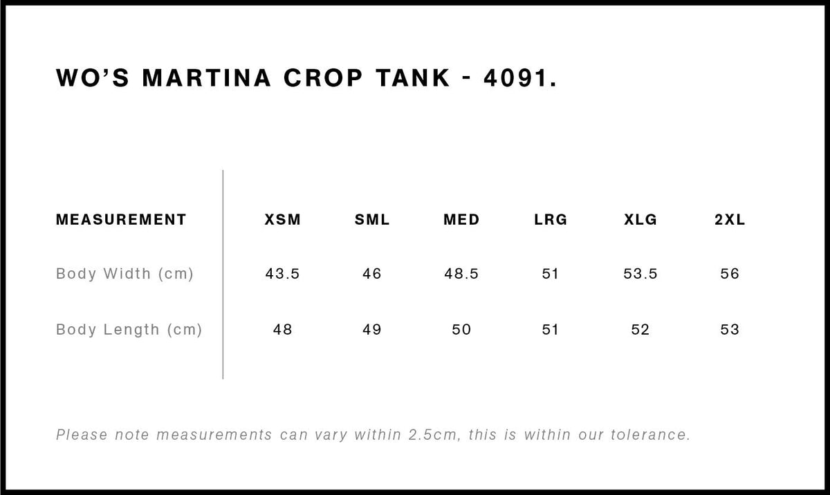 Wo's Martina Crop Tank 4091 - Size guide