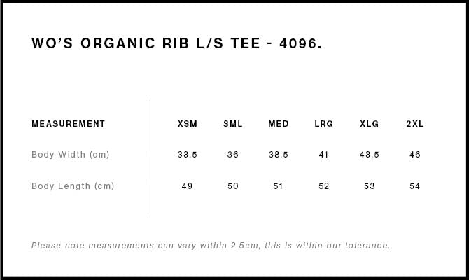 Wo's Organic Rib L/S Tee 4096 - Size guide