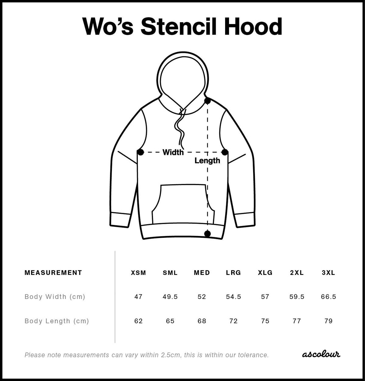 Wo's Stencil Hood 4102 - Size guide