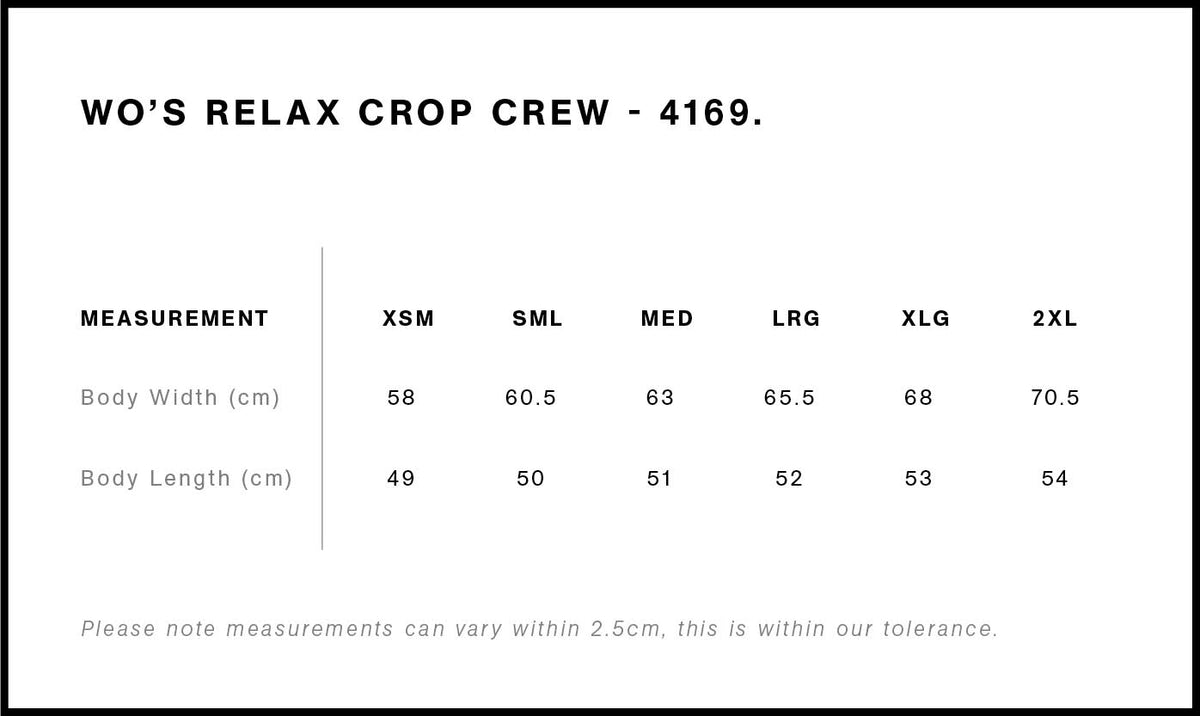 Wo's Relax Crop Crew 4169 - Size guide